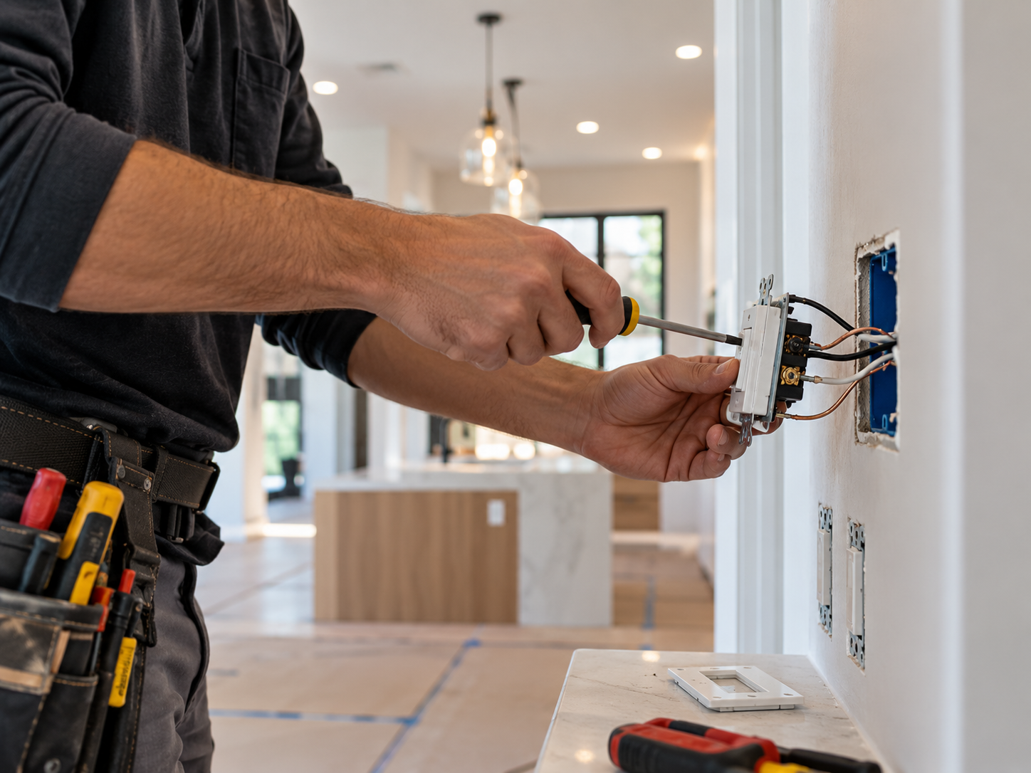 Electrician installing switch