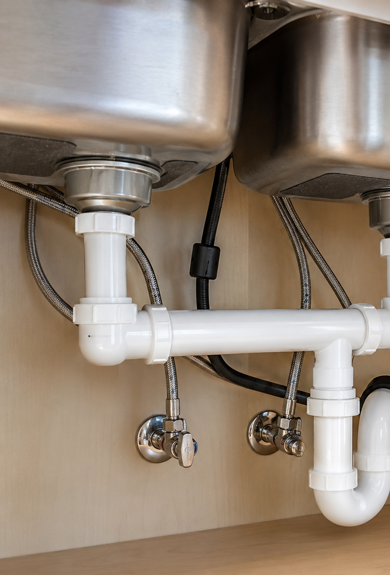 Double sink plumbing installation